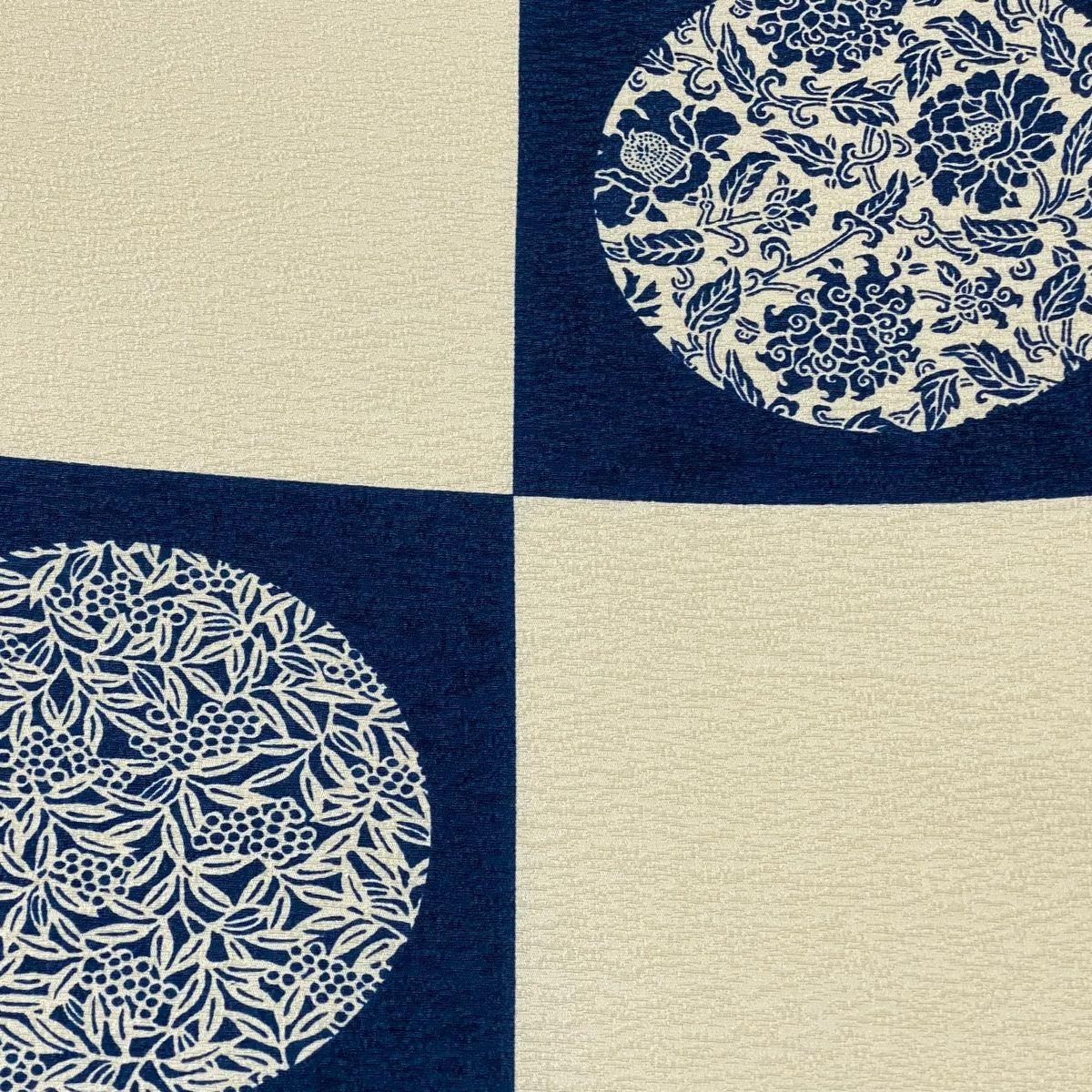 青い月 袋帯 美品 逸品 証紙 東京染 三眠蚕 市松 草花 藍色 全通