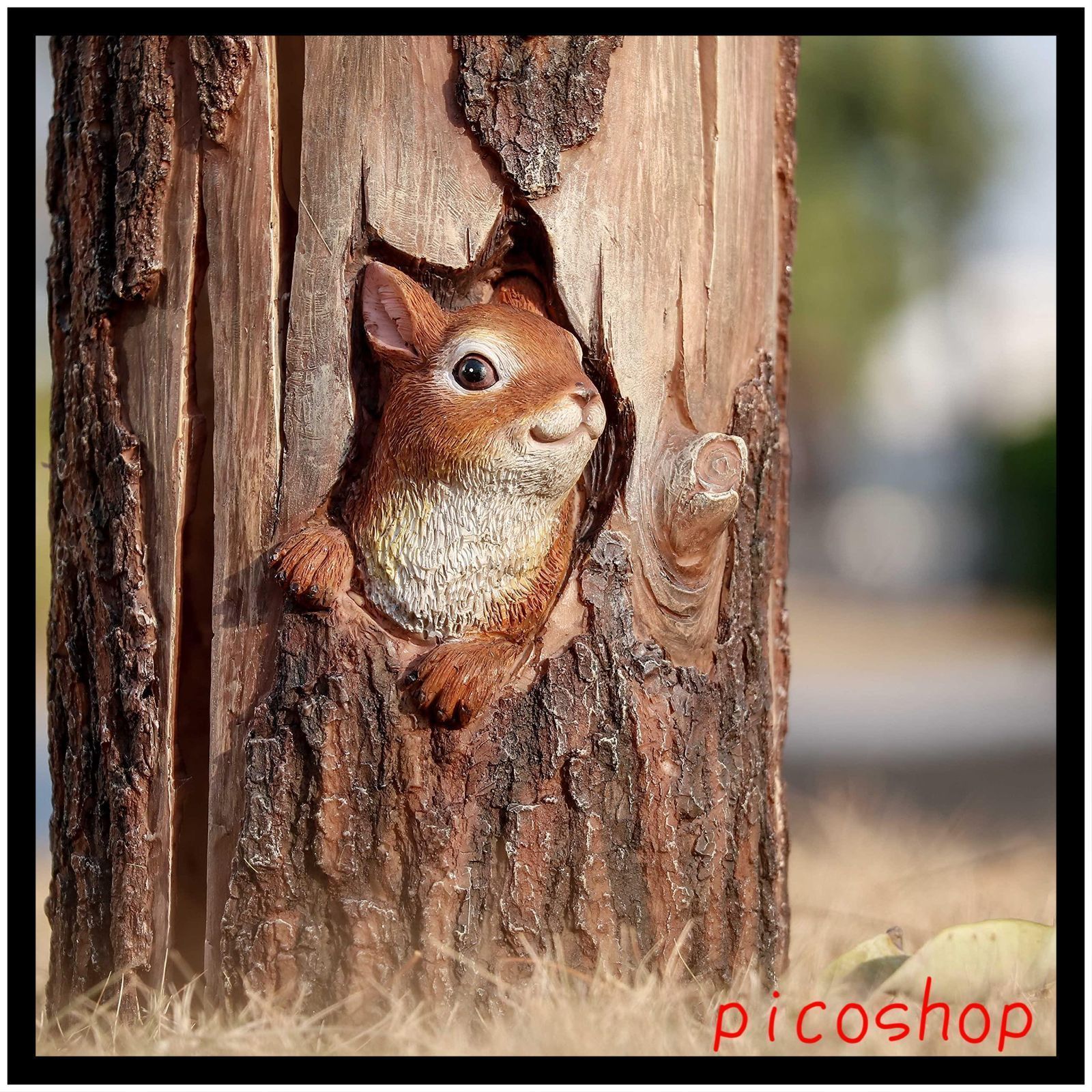 お庭をかわいく リスと木の切り株ソーラーオーナメント38cm 庭