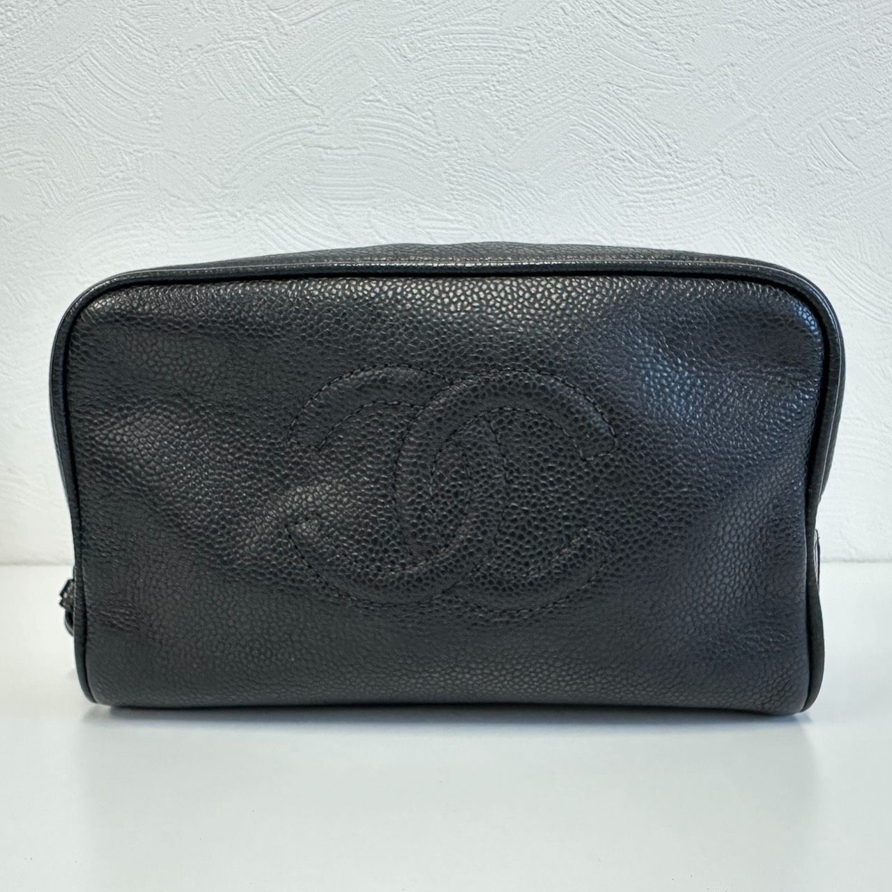 返品OK CHANEL シャネル ココマーク キャビアスキン ポーチ コスメ 化粧ポーチ ブラック B D