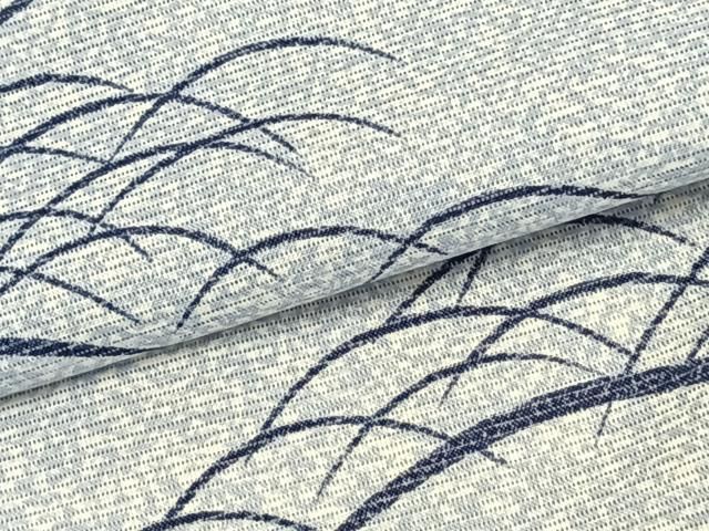 小紋 藍染 型染 菊花 牡丹 波模様 着物 075a p 正絹本藍型絵染小紋籬花