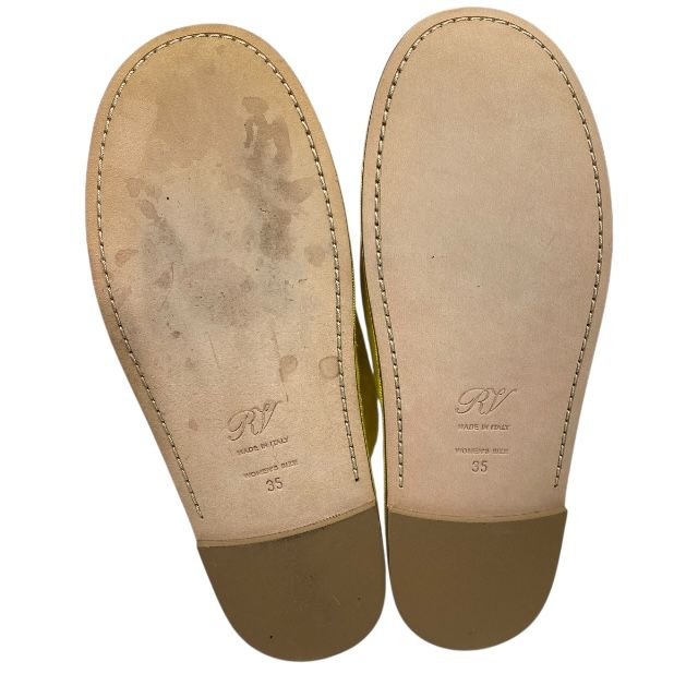 美しく快適に！ ロジェヴィヴィエ シューズ フラットミュール ポインテッドトゥ ベルベッド ビジュートリム イエロー Roger Vivier サイズ35 約22cm