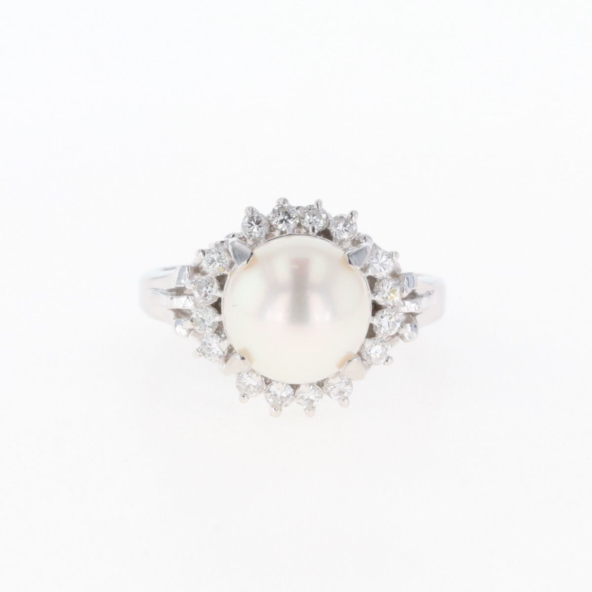 パール デザインリング プラチナ 指輪 メレダイヤ 真珠 リング 8号 
