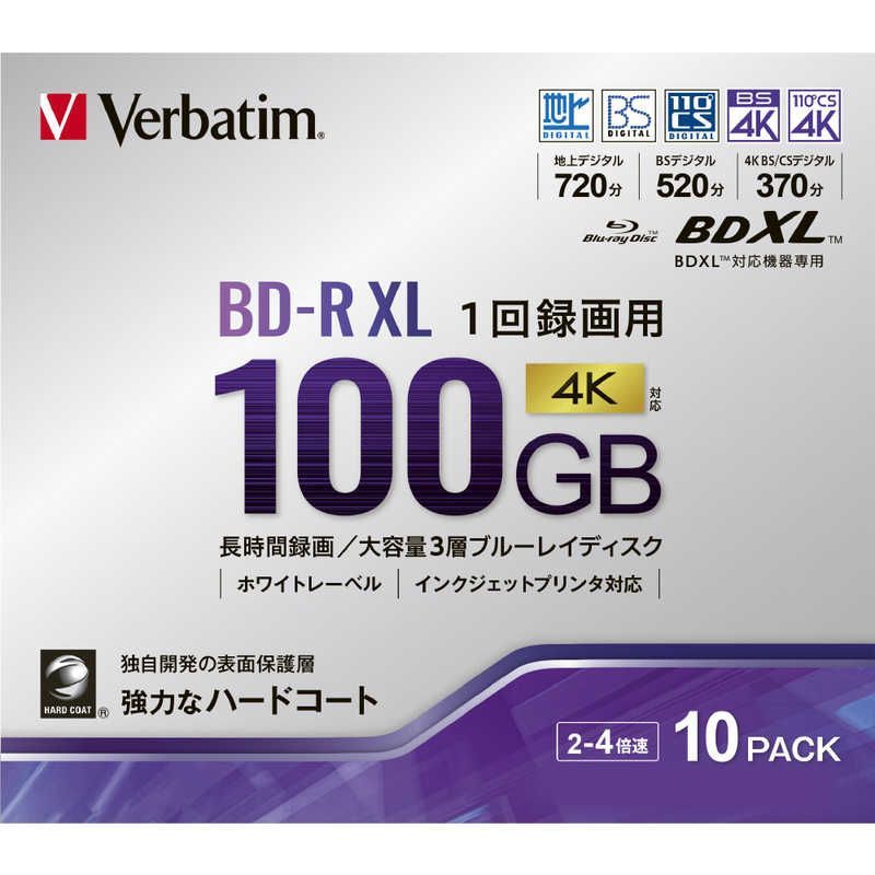 未開梱 VERBATIMJAPAN インジェットプリント対応 録画用ＢＤ－Ｒ ＸＬ １００ＧＢ １０枚 VBR520YP10D3