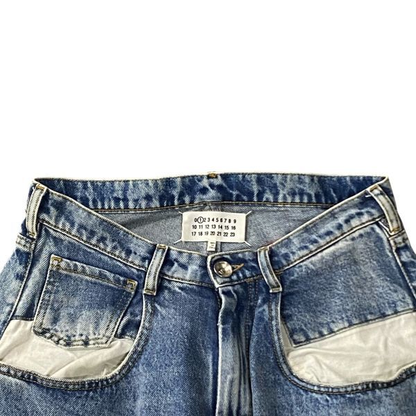 ◆ メゾンマルジェラ Maison Margiela ストレートデニム コントラストポケット ウォッシュ加工 ブルー 綿100% 38 M 9号 レディース S5W084