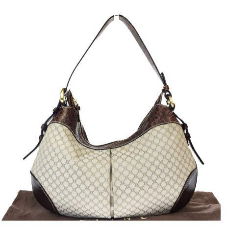 【中古】 セリーヌ(Celine) マカダム ナイロン，レザー ショルダーバッグ ブラウン 01GA749