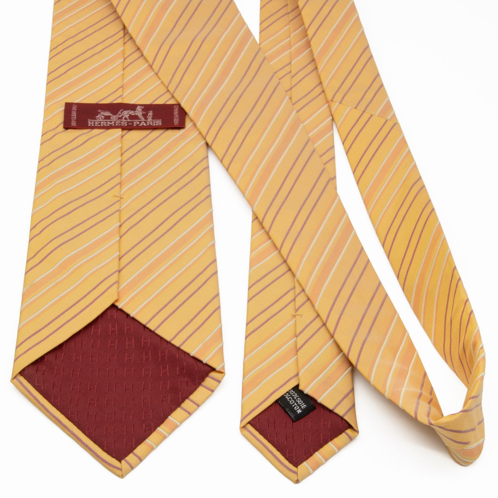 美品　エルメス　ネクタイ　黄色・青・オレンジ　ストライプ　シルクジャガード 美品 エルメス ネクタイ 黄色・青・オレンジ ストライプ シルク