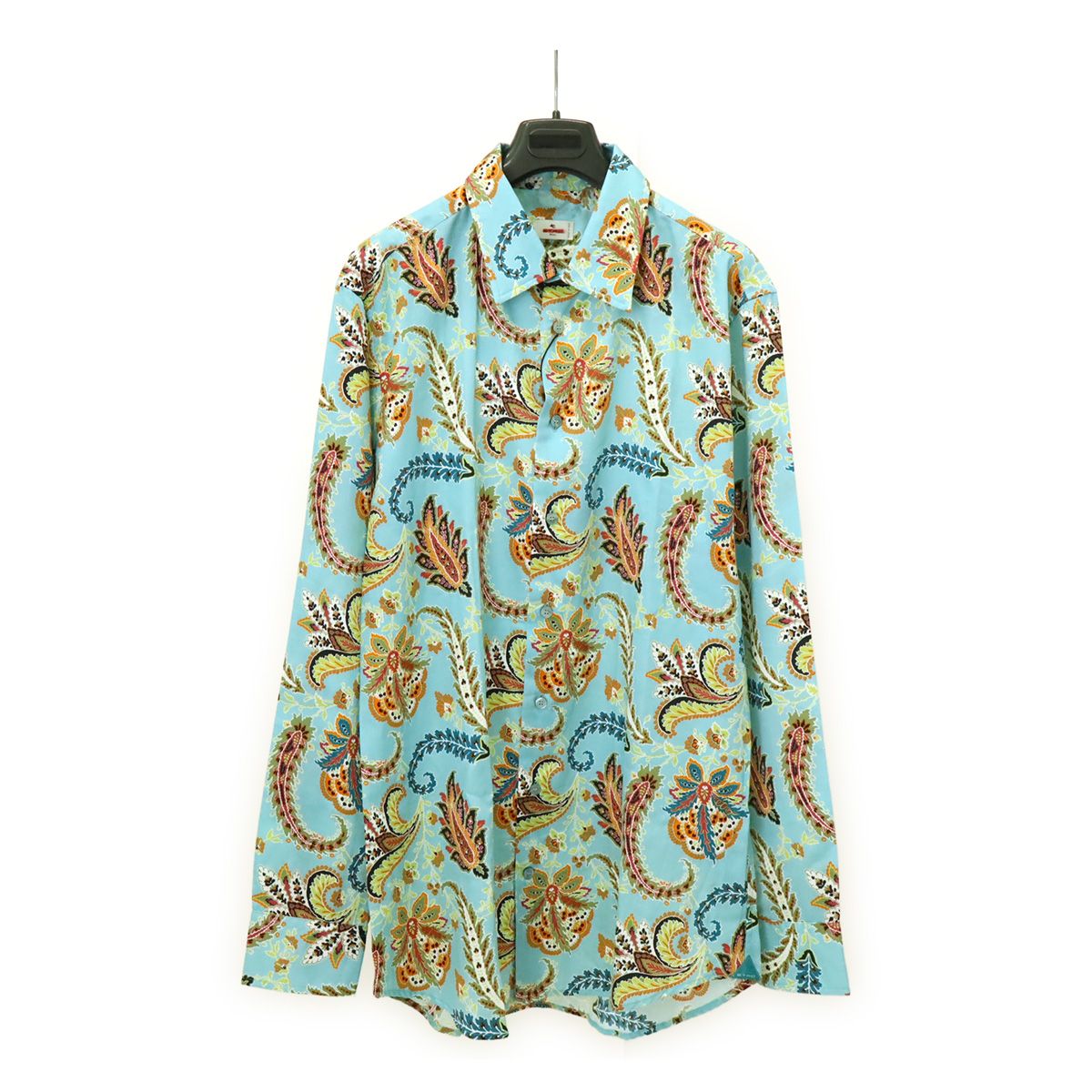 ETRO エトロ Yシャツ ワイシャツ 長袖シャツ ペイズリー柄 総柄 コットン 綿 ライトブルー 水色 マルチカラー 43 アウトレット品