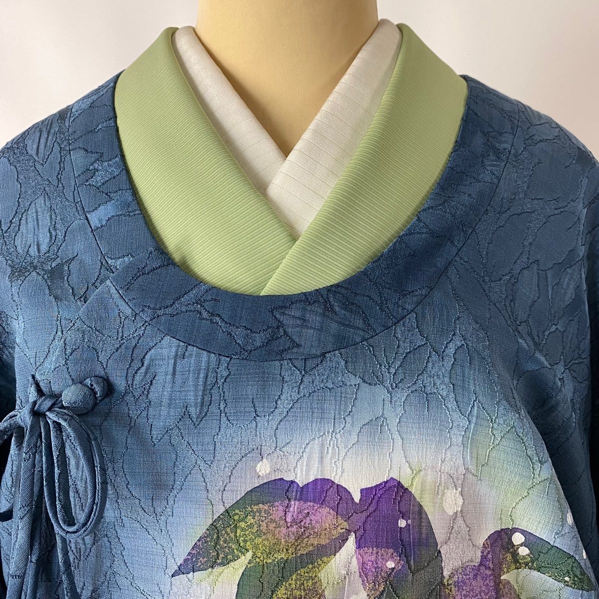 道行 身丈110cm 裄丈73cm L 三本賢 和装コート 千代田衿 笹 葉柄  