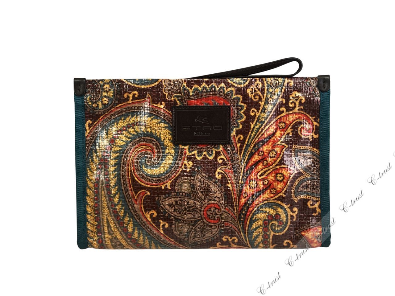 ETRO エトロ クラッチ バッグ ドキュメント iPad ケース ペイズリー ストラップ 耐水 防水 ロゴ イタリア製 ブラウン L898