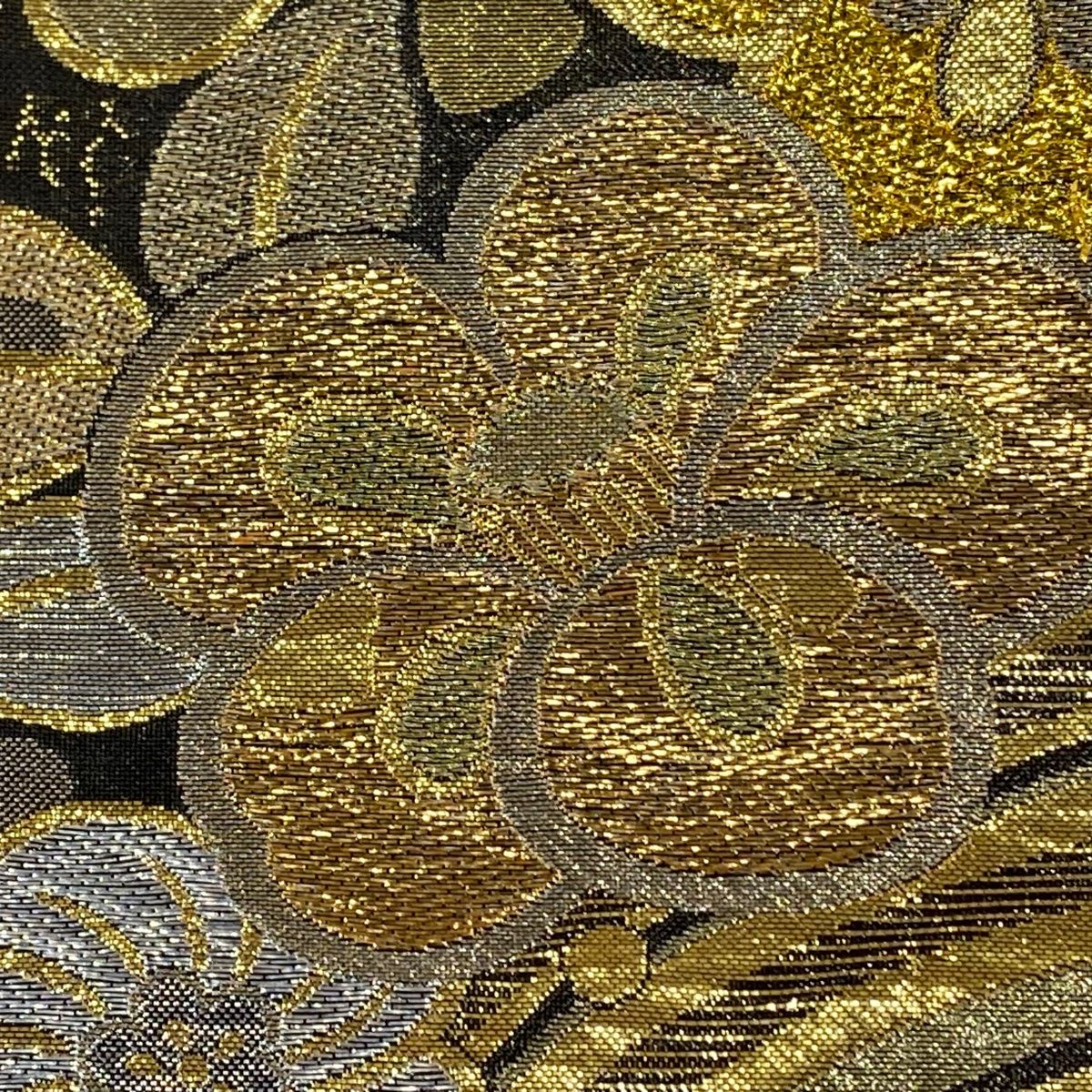 袋帯 美品 秀品 草花 箔 黒 六通 正絹 【中古】 - メルカリ