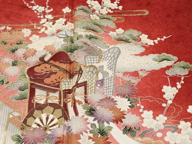 平和屋着物□豪華色留袖 流水花鳥文 金彩 正絹 逸品 AAAS0245sx