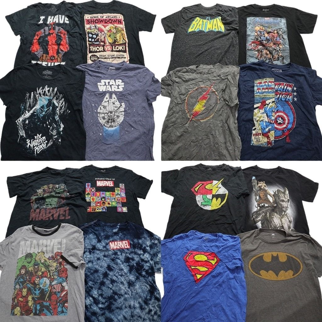古着卸 マーベル DCコミック 半袖Tシャツ 16枚セット メンズ L デッドプール ブラックパンサー スーパーマン 古着 NA1518