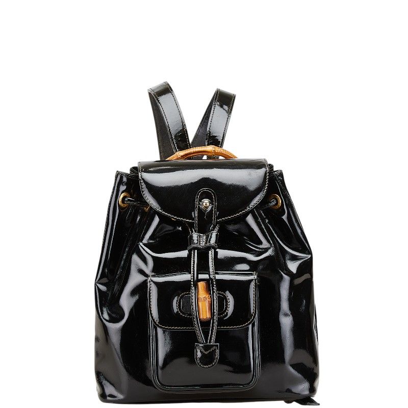 グッチ バンブー リュック バックパック 003 2058 0030 ブラック エナメル レディース GUCCI 230-03139