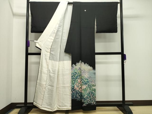 平和屋着物●十日町友禅作家 阿部佳雪 黒留袖 風景松梅文 暈し染め 正絹 ♥ CAAX5919gh