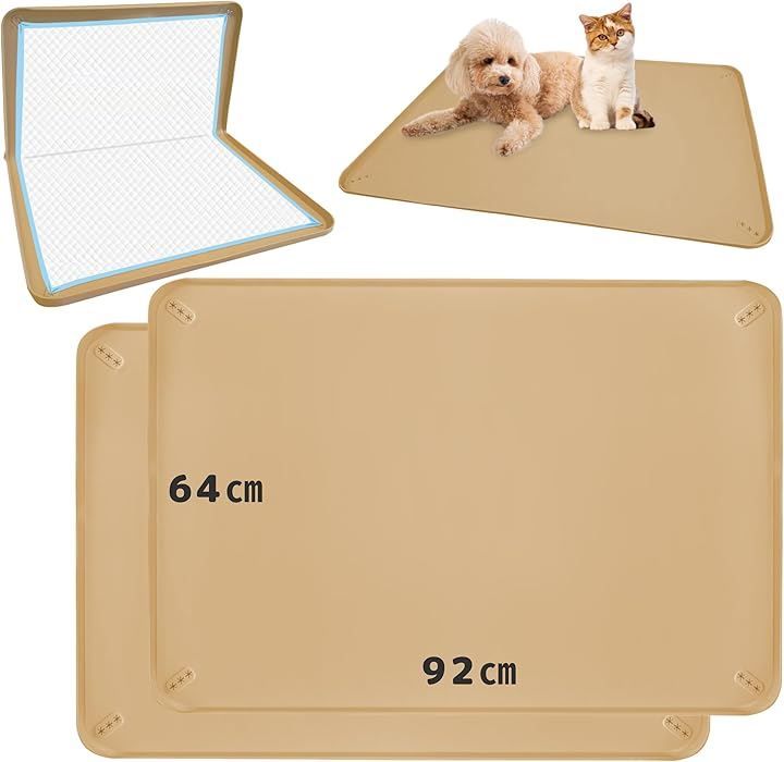 fabuon life 新モデル 92x64cm 犬 猫 シリコン トイレ トレー 四隅に固定 食事マット ペットマット お手入れ簡単 ワイド スーパーワイド キャラメルブラウン XL 92cmx64cm x2枚セット