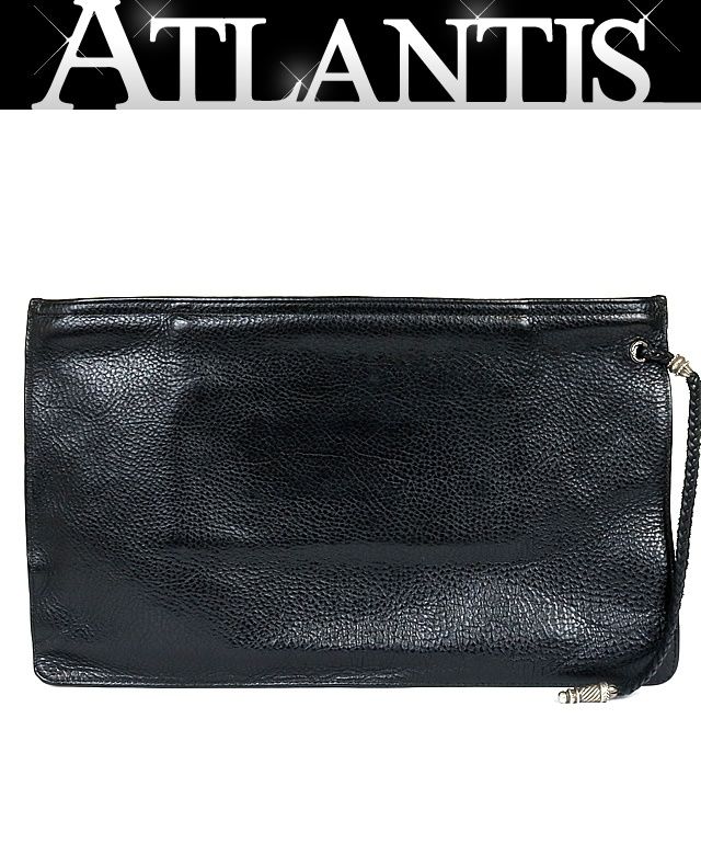 クロムハーツ　ブラックレザー フラットポーチ CHROME HEARTS 銀座店 クロムハーツ フラットポーチ