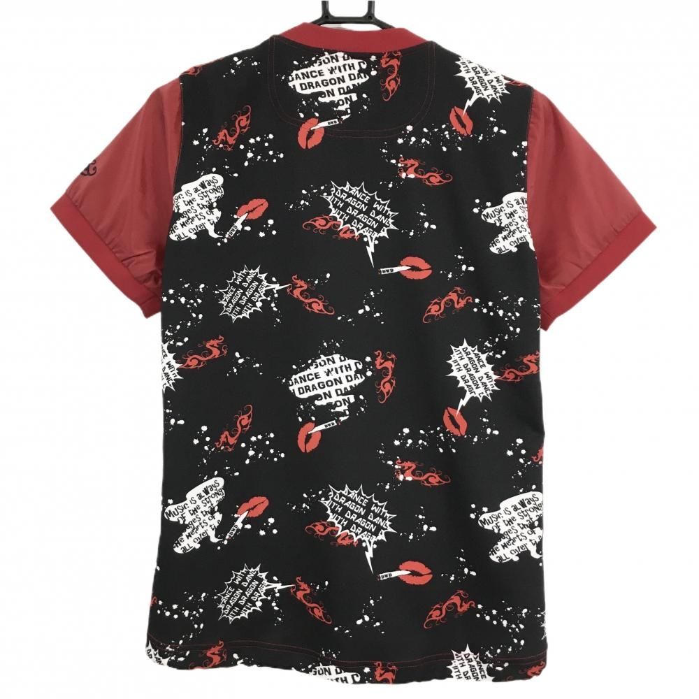 超 ダンスウィズドラゴン 半袖スニード レッド×黒 フロントレオパード柄ロゴ レディース 2 M ゴルフウェア Dance With Dragon