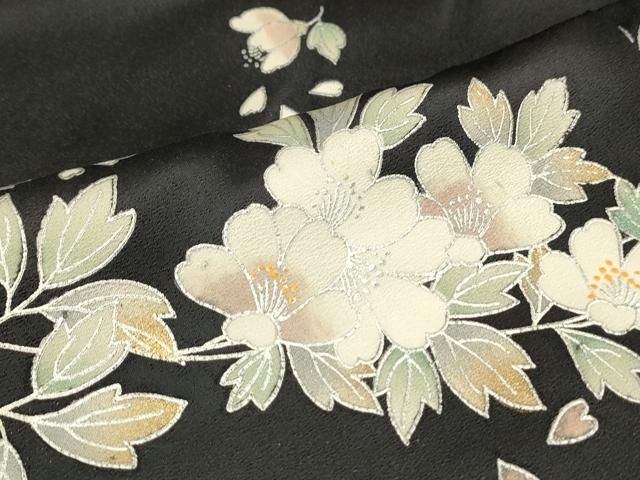 平和屋着物●訪問着　枝花文　暈し染め　黒地　銀彩　正絹　逸品　CAAQ9587th 平和屋着物○訪問着 枝花文 暈し染め 黒地 銀彩 正絹 逸品 CAAQ9587th