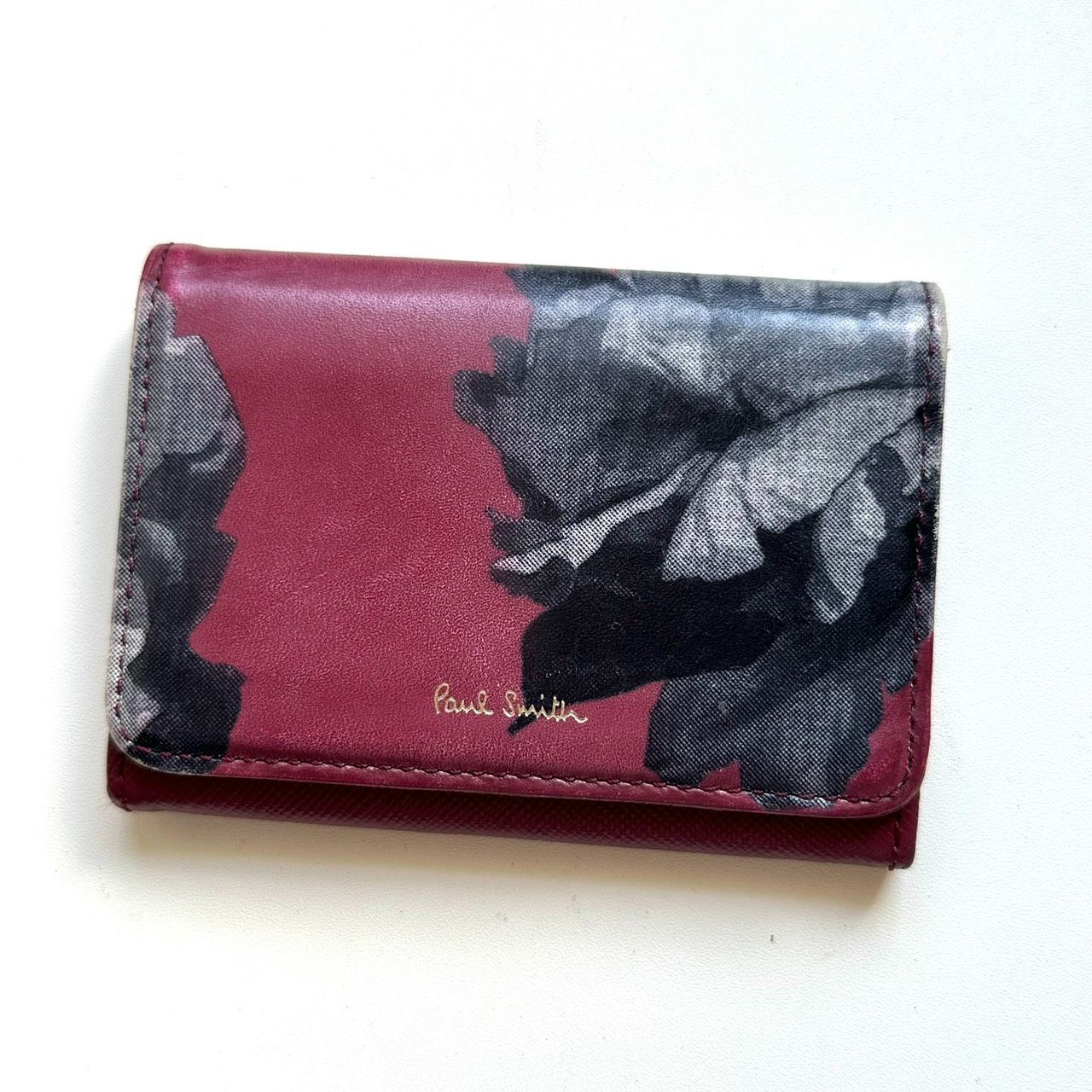 ポールスミス Paul Smith 名刺入れ パスケース フラワープリント バーガンディ