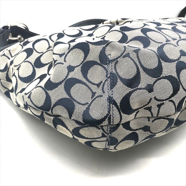 美品 COACH コーチ シグネチャー ワンショルダー バッグ ネイビー  