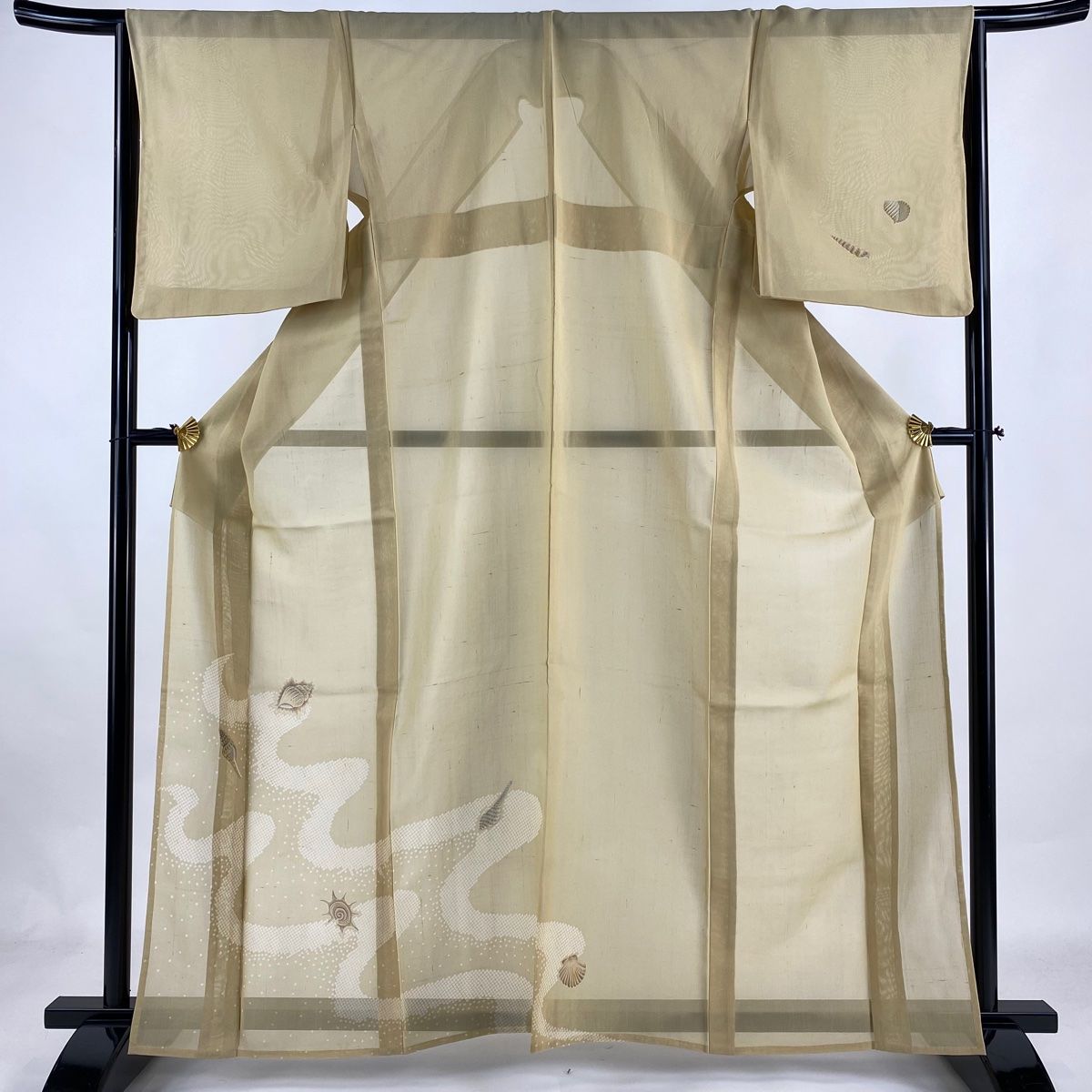 訪問着 身丈162.5cm 裄丈65cm M 薄物 夏紬地 駒上布 貝 流水 薄茶色  