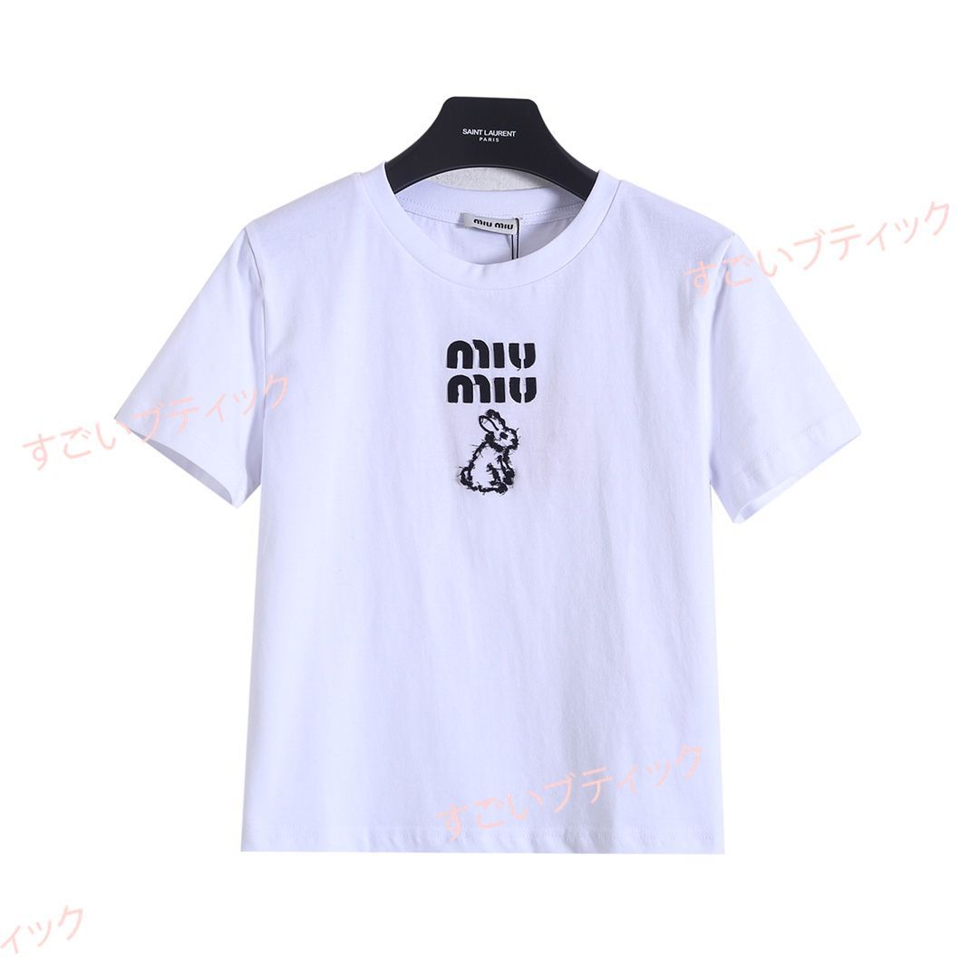 MIUMIUうさぎの刺繍ハイウエスト半袖Tシャツ - メルカリ