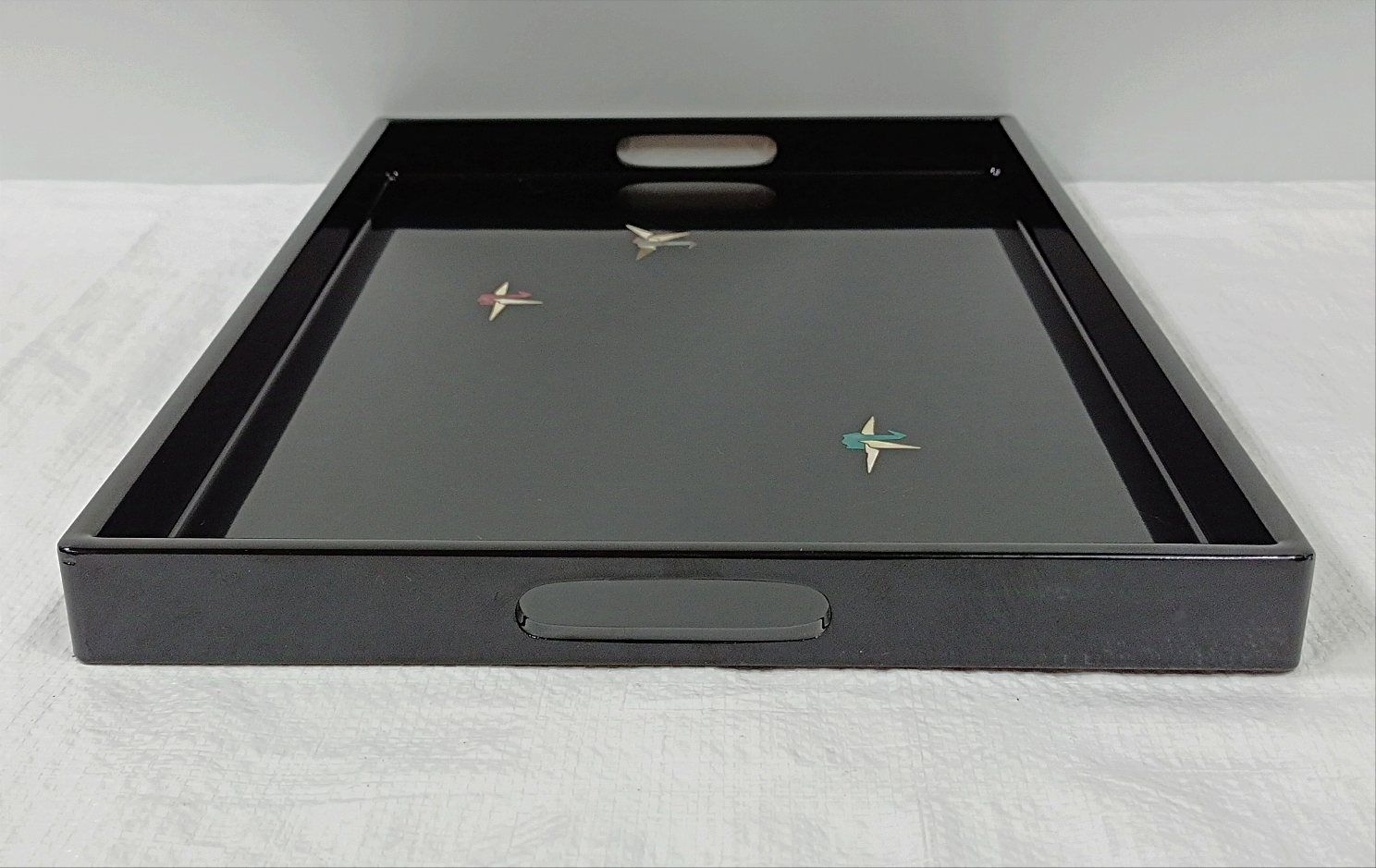 青貝　長手盆　漆 長盆 香盆 青貝漢詩入り | 古美術ささき