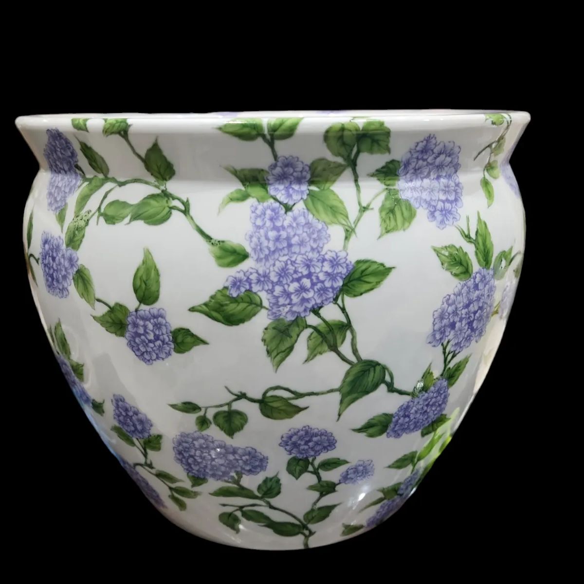 睡蓮鉢 紫陽花 水鉢 めだか鉢 あじさい 陶器 ガーデニング 置物 壺 工芸品 レトロ アンティーク Kj 出 72