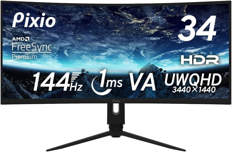 【訳あり品】Pixio PXC348C 湾曲 ゲーミングモニター 34インチ ウルトラワイド UWQHD VA 144Hz 1ms