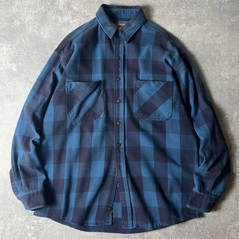 90s ST JOHN'S BAY ブロック チェック 長袖 ヘビー フランネル シャツ L / 90年代 オールド JCPenney JCペニー ネルシャツ