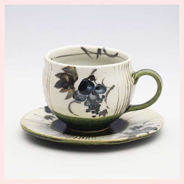 民芸 ストライプ模様の陶器カップとソーサー 8 大谷焼 陶器 コーヒー