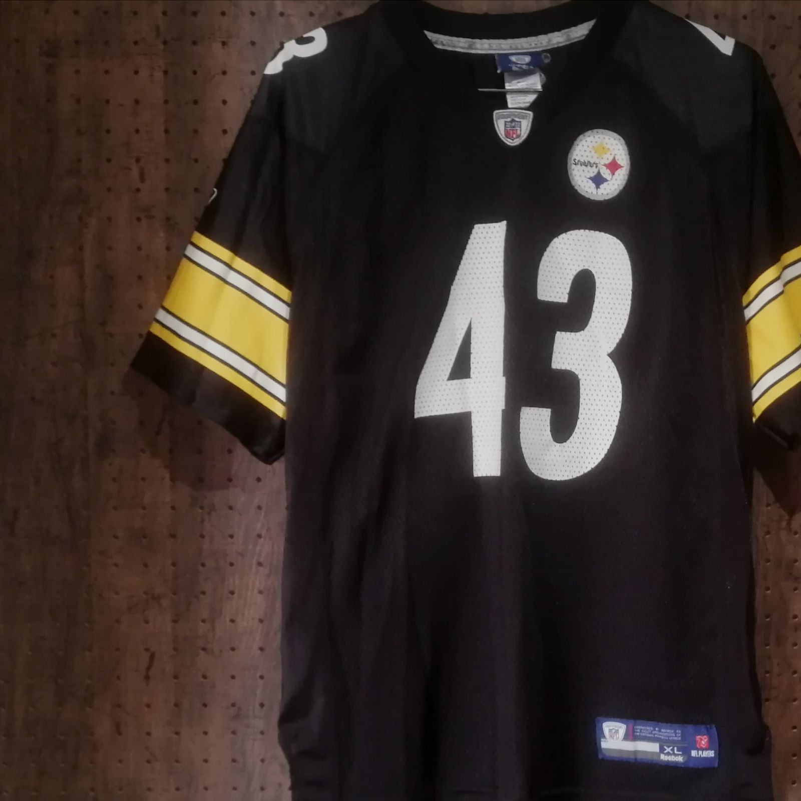 Reebok リーボック　NFL EQUIPMENT ONFIELD　「Steelers / POLAMALU #43」アメリカンフットボール　ゲームシャツ　キッズサイズXL