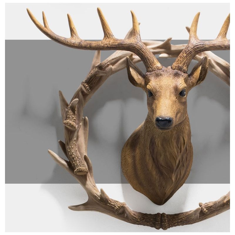 ブロンズ 大角 壁掛け 鹿 オブジェ ブロンズ 壁掛け 羊 オブジェ 剥製