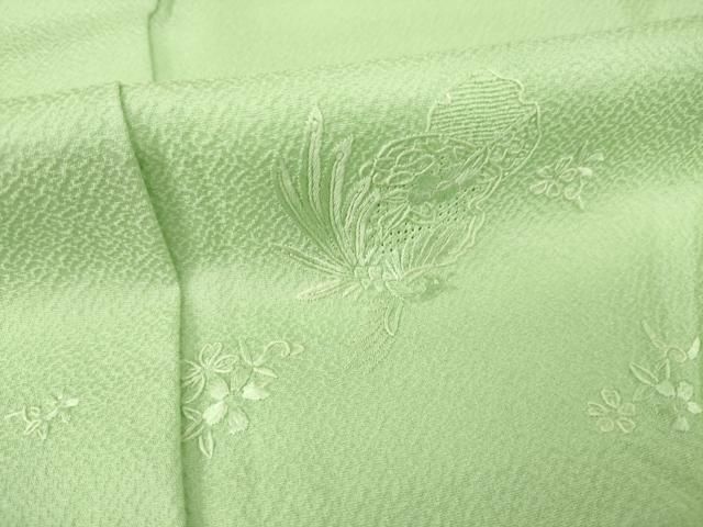 平和屋着物○無地絵羽訪問着 蘇州刺繍 作家物 雪輪花鳥文 若菜色 正絹