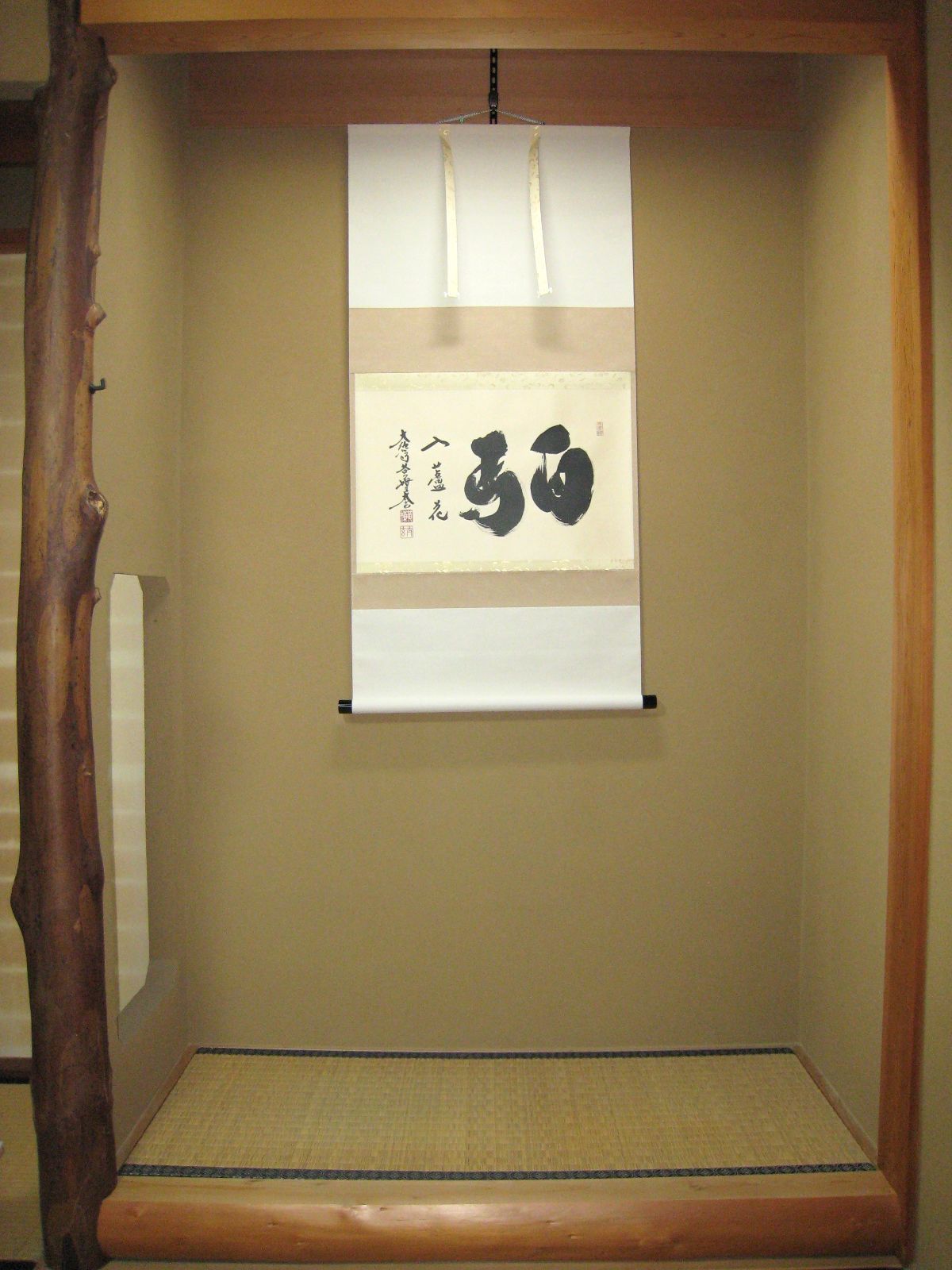 【真筆】茶掛　白馬入蘆花◆大徳寺 塔頭黄梅院 住職 小林太玄 共箱・タトウ箱付 真筆】茶掛け 茶掛 白馬入蘆花◇大徳寺 塔頭黄梅院 住職 小林太