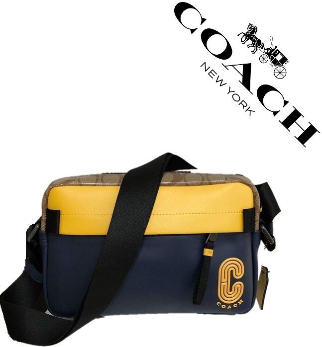 セール中】COACH コーチバッグ 2373 イエロー×ネイビー ショルダー