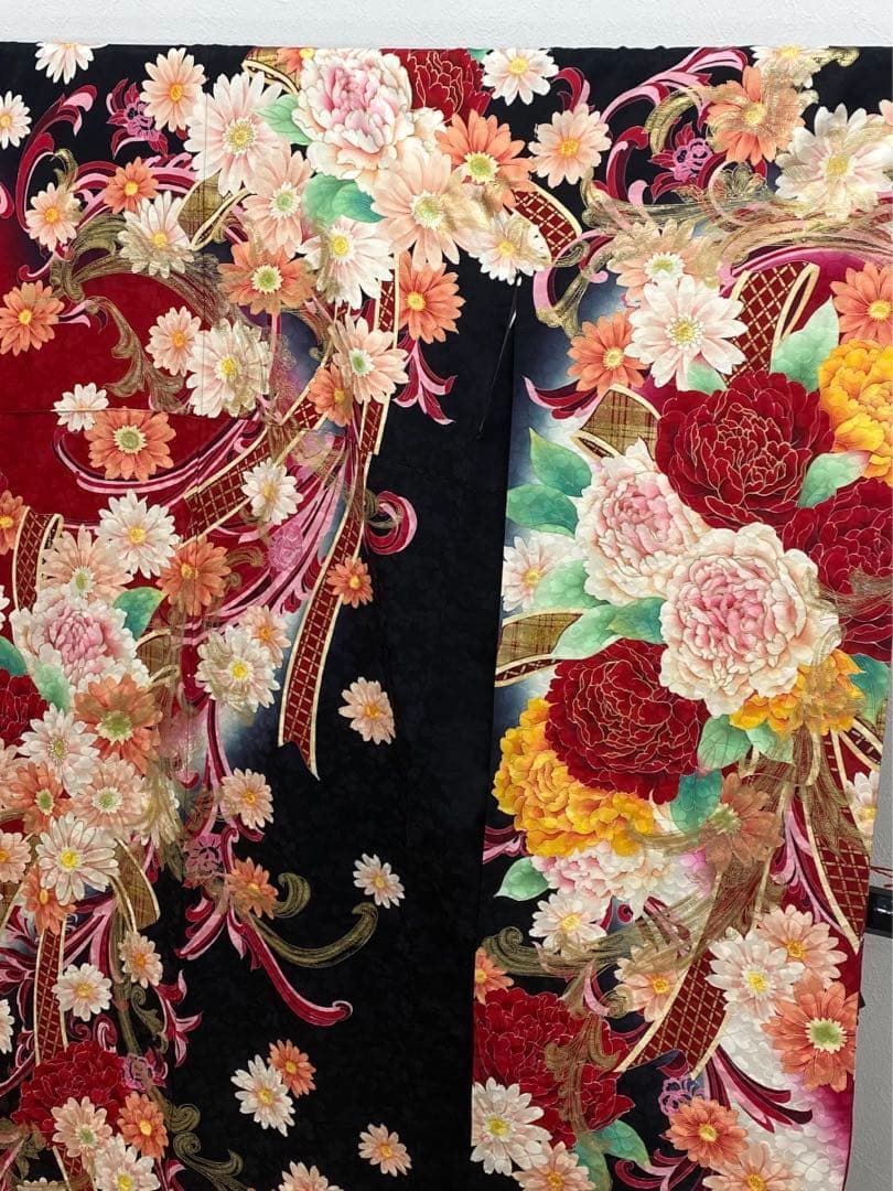 假屋崎省吾 振袖 豪華 ラメ刺繍 金彩 紋意匠 大輪 牡丹 洋花 身丈174cm