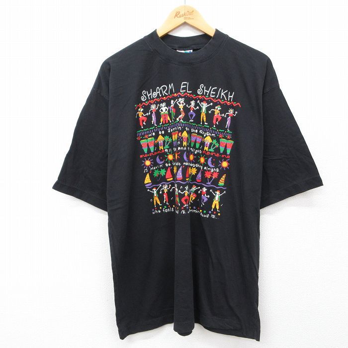 XL/古着 半袖 ビンテージ Tシャツ メンズ 00s シャルム エル シェイク ヤシの木 大きいサイズ コットン クルーネック 黒 ブラック 24jul04 