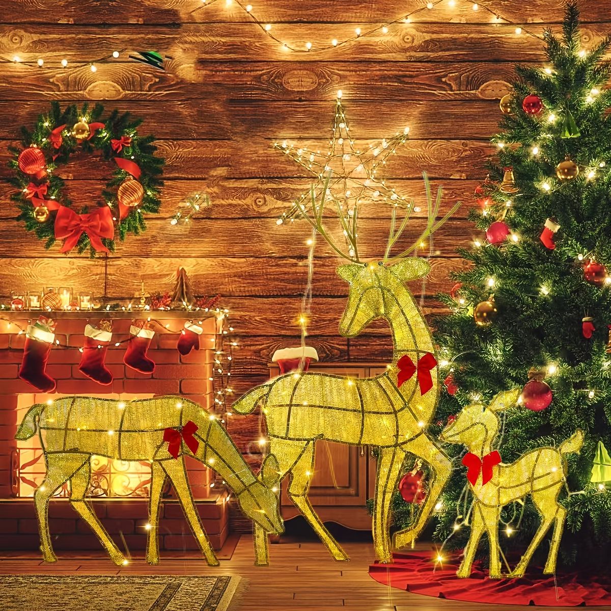 クリスマスガーデン装飾 金属製ガーデニング鹿オーナメント 屋外置物 お祝いホームデコレーション ホリデーシーズンに 丈夫でクラシックなデザイン ゴールデン