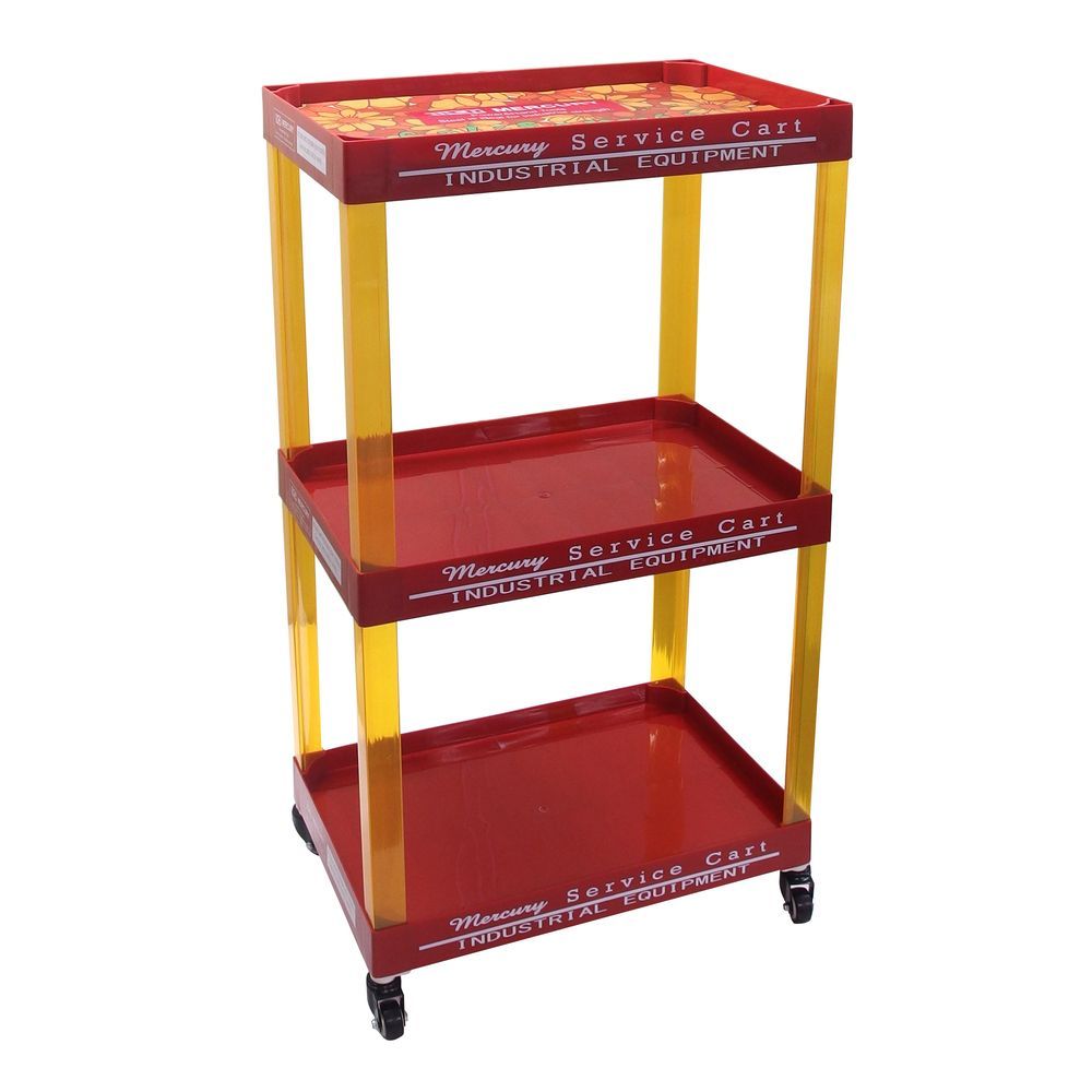 レッド MERCURY マーキュリー トローリー MERCURY マーキュリー トローリー ワゴン 三段 ワゴン車 キャスター付き マルチワゴン 収納ボックス バスケット 収納 簡単移動 軽量 プラスチック デザインシート リビング キッチン 台所