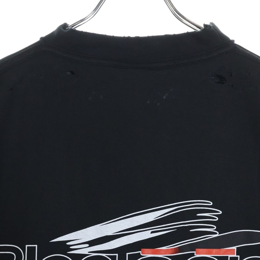 BALENCIAGA (バレンシアガ) ロゴプリント 半袖Tシャツ ブラック BALENCIAGA (バレンシアガ) ダメージ加工 ロゴプリント半袖T