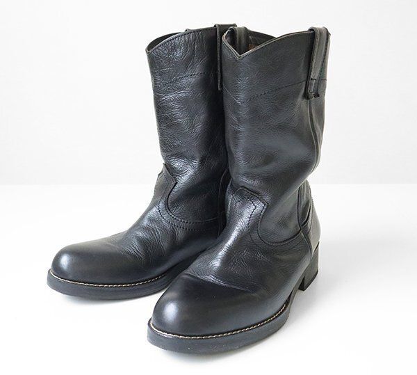 JUNYA WATANABE MAN ◆ レザー ウエスタンブーツ 黒 Mサイズ 中ボア ヒョウ柄 ハーフブーツ ジュンヤワタナベ マン ◆Y093