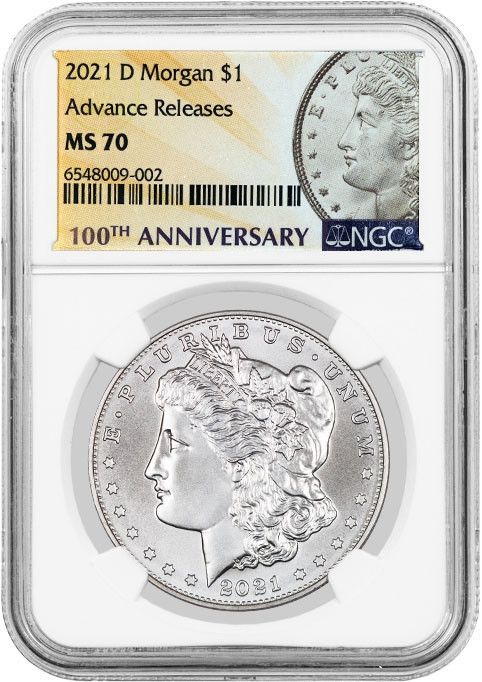 2021 D Privy Mark 100th Anniversary $1 Morgan Silver Dollar NGC MS70 Advance Rel