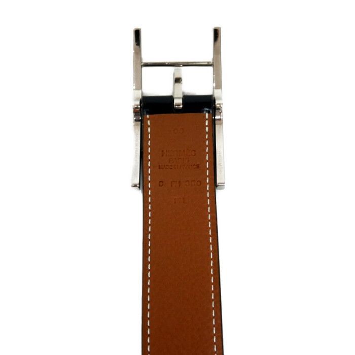HERMESレザーベルト H型バックル 黒 茶 HERMES - HERMES エルメス Hベルト Hバックル リバーシブル