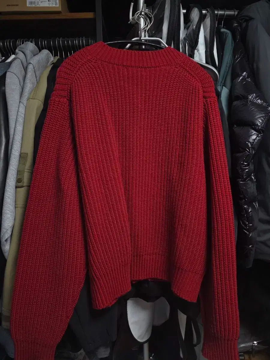 モマデザイン ウール ネック クロップド ニット カーディガン レッド 48 100