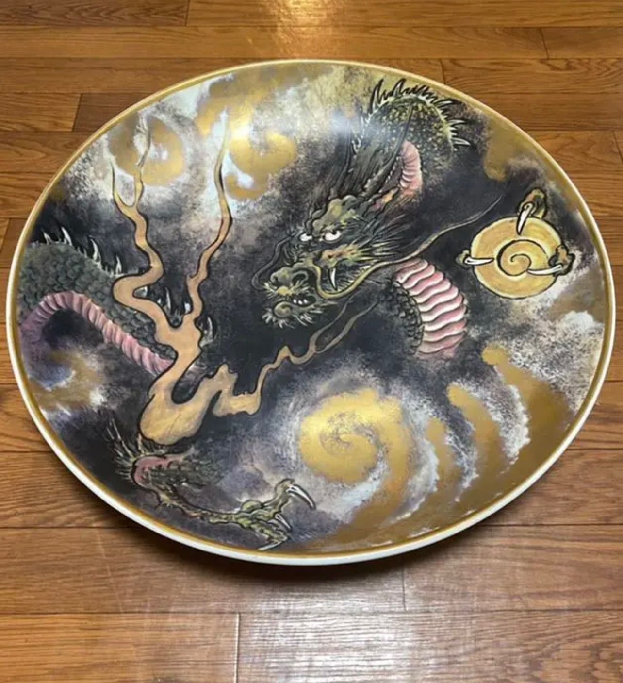 龍絵大飾皿 伝統工芸美術 直径60センチ