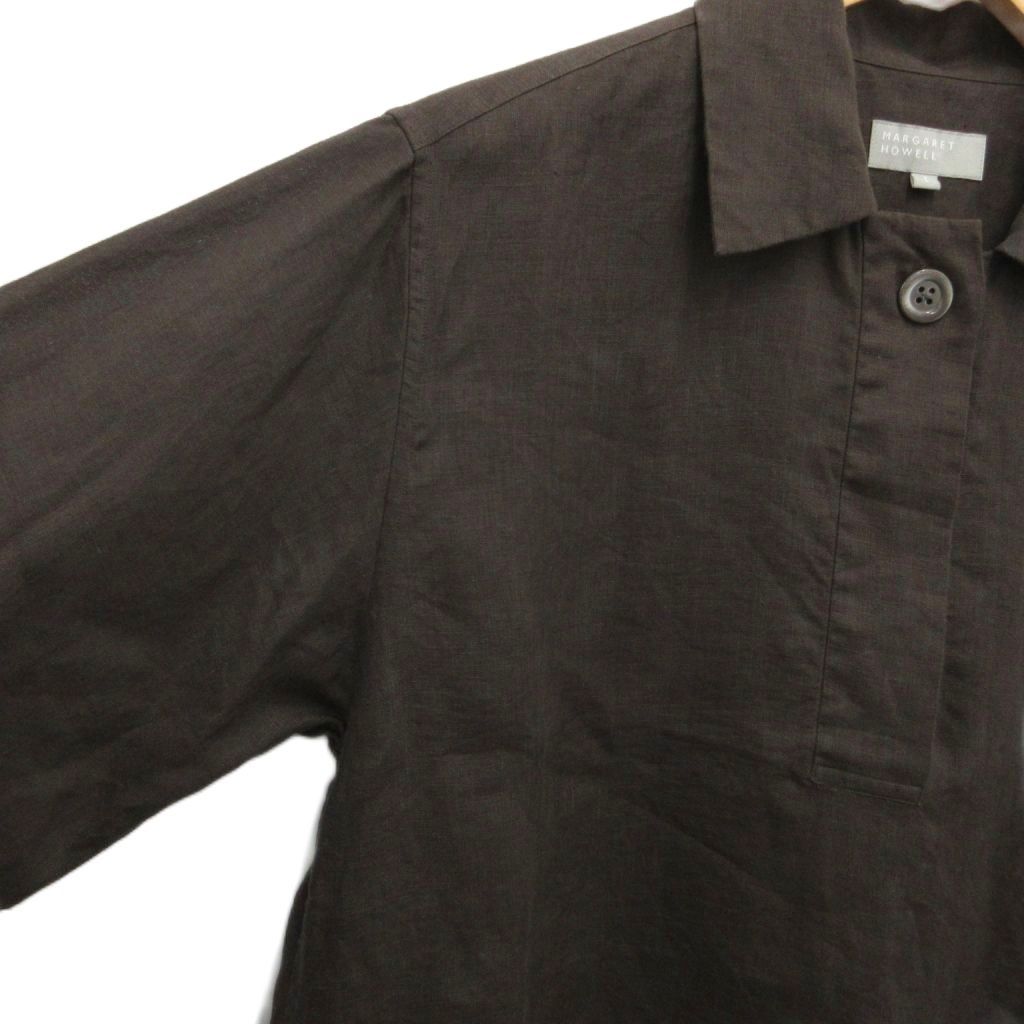  マーガレットハウエル HOWELL LINEN VOILE シャツ 半袖 麻 リネン 1 S こげ茶 578-3152003 半袖 シャツ ブラウス