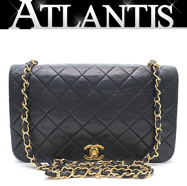 広尾店 シャネル CHANEL マトラッセ23 フルフラップ チェーンショルダーバッグ ラムスキン 黒 G金具 1番台 16093