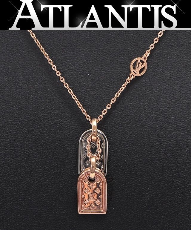 ルイヴィトン Louis Vuitton ナノグラム ネックレス シルバー×ピンクゴールド M00293 44cm 69393