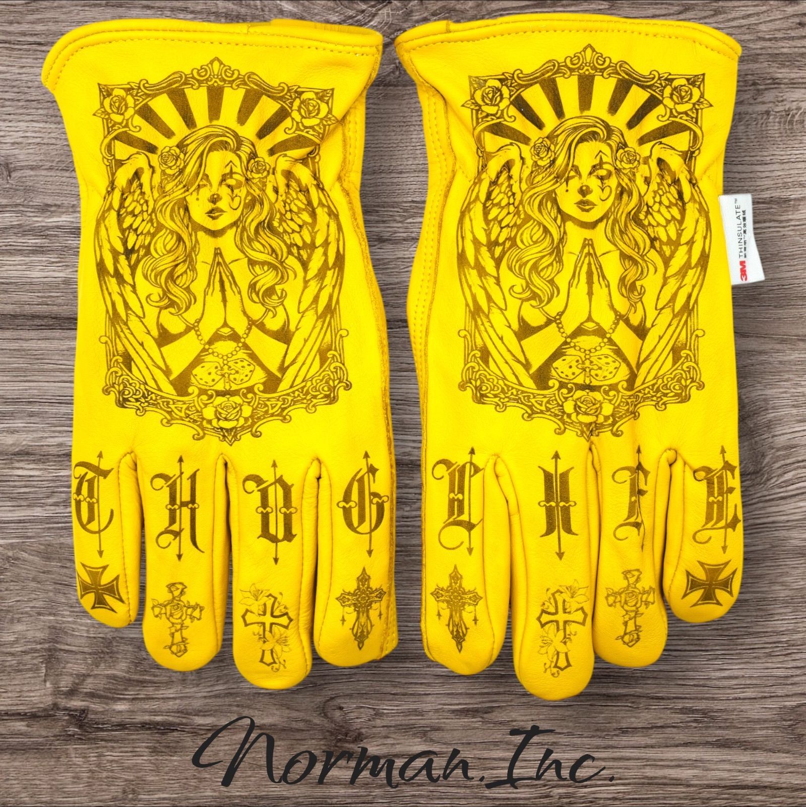 牛革 冬用 保温綿 裏起毛 レザーグローブ アメリカン バイク ハーレー カスタム タトゥー 手袋 キャンプ DIY カスタムグローブ 3M ツーリング M L XLサイズ